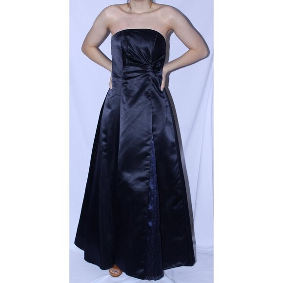 Poly Usa Dresses & Skirts - Poly USA #2396 Long Satin & Lace Bridesmaid Dress-Size XS- NAVY BLUE-NEW
